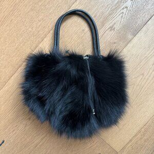 Dena Finland Black Fox Fur & Leather Evening Bag - NWOT